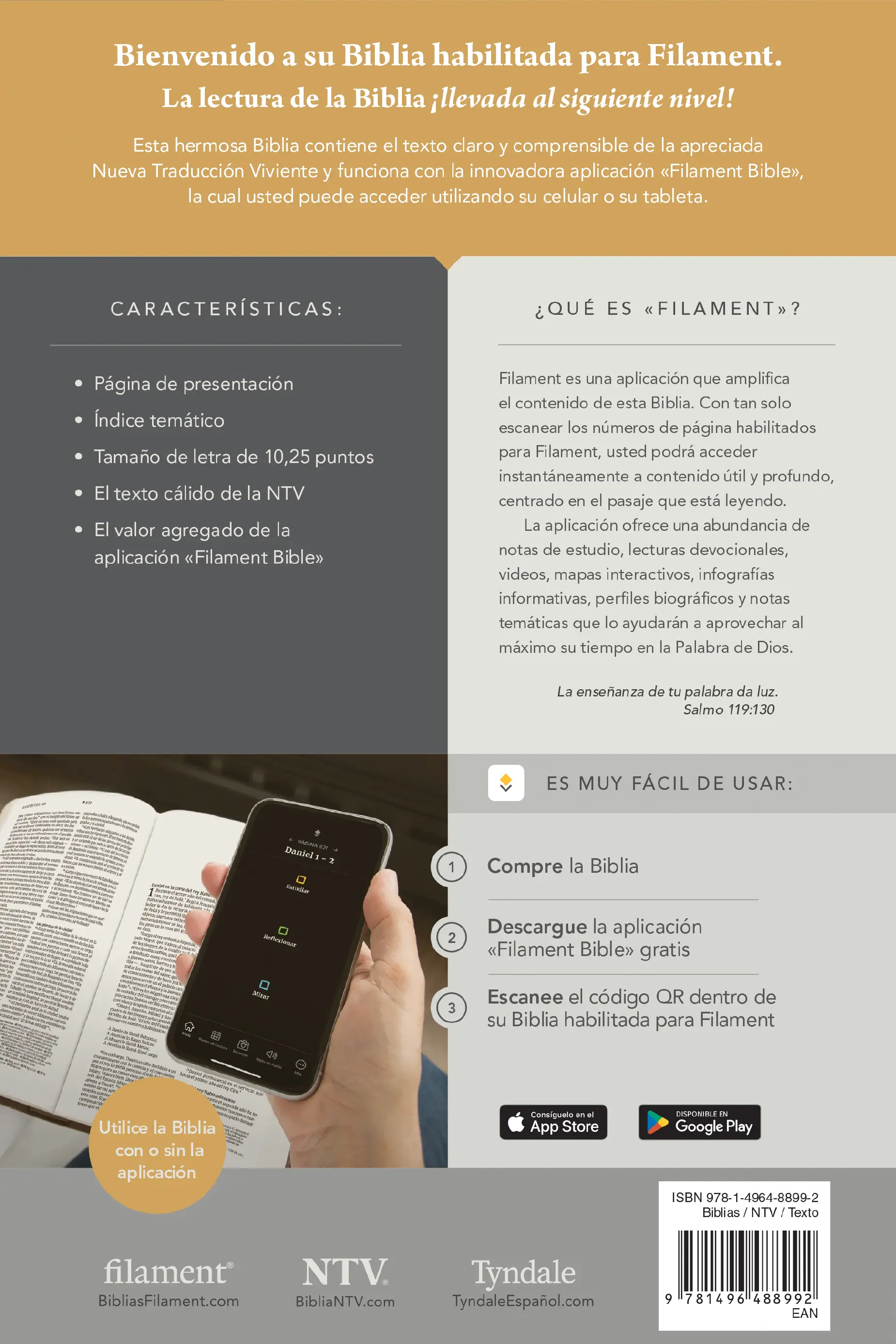 Biblia valor prémium NTV, letra grande con Filament 6 Biblia valor prémium NTV, letra grande con Filament