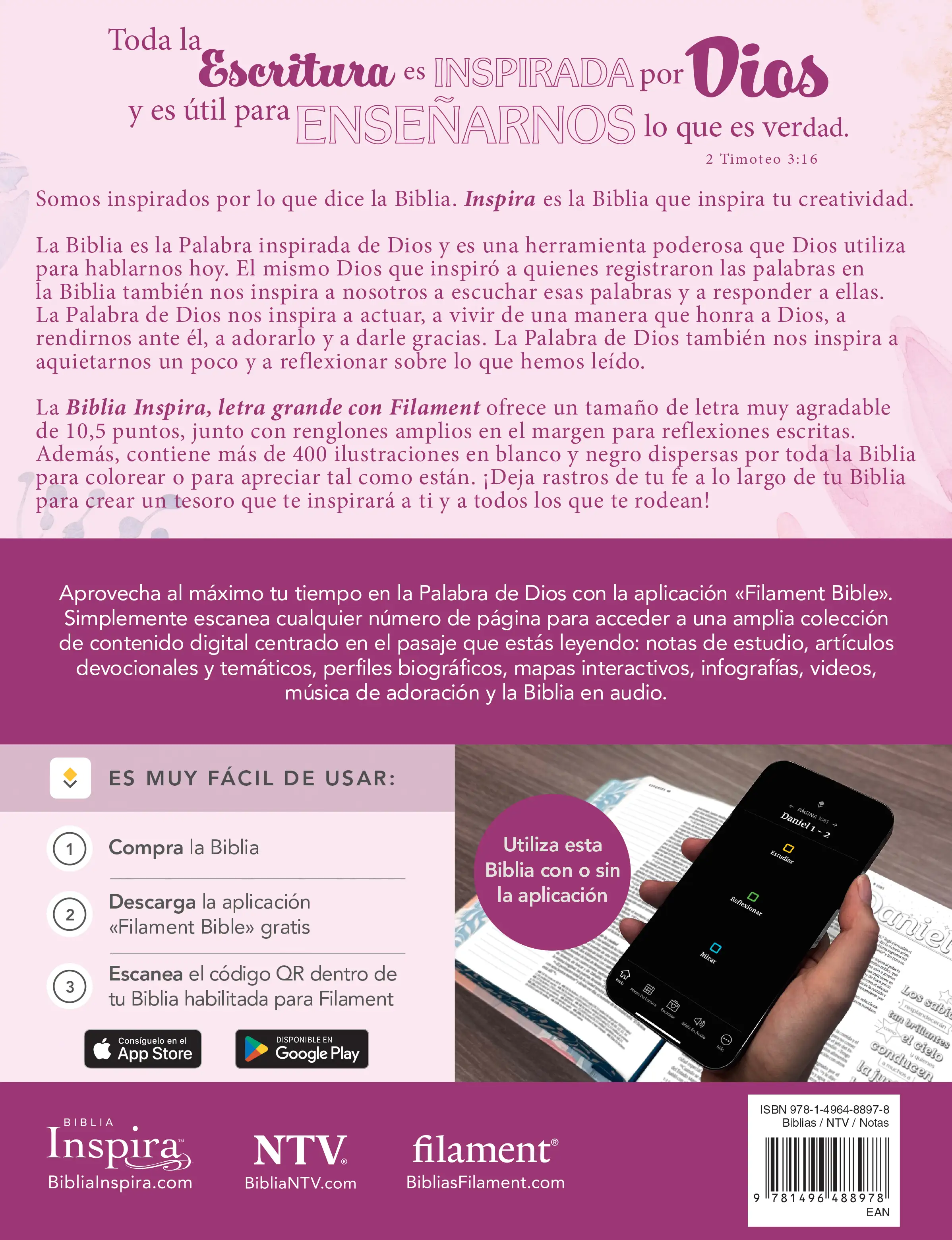 Biblia Inspira NTV, letra grande con Filament 6 Biblia Inspira NTV, letra grande con Filament