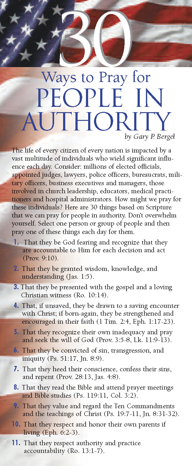 30 Ways to Pray for People in Authority 50-pack 